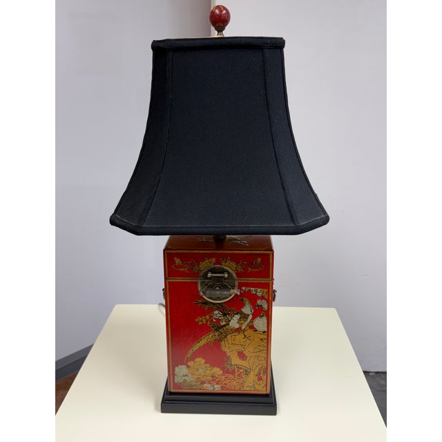 Chinoiserie Red Chinoiserie Style Box Table Lamp, Vintage For Sale - Image 3 of 12