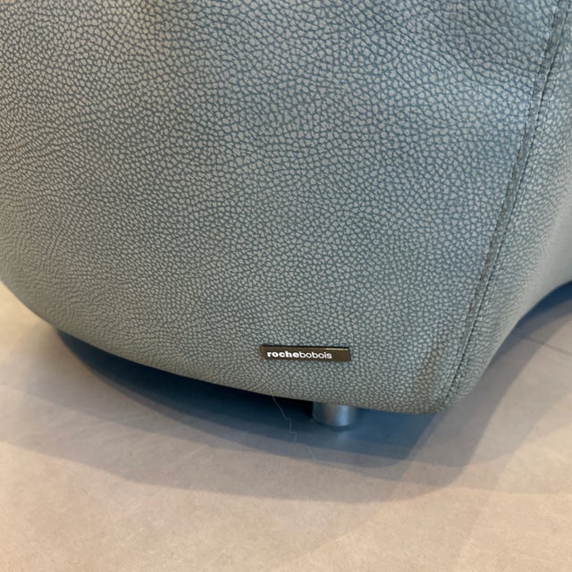 Roche Bobois Curved Leather Sofas in Soft Sage Blue: A Pair For Sale - Image 9 of 12