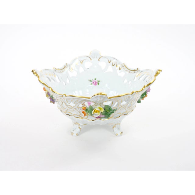 Mid 20th Century German Dresden Porcelain Reticulated Centerpiece With Floral Motifs/Gilt Accents For Sale - Image 5 of 13