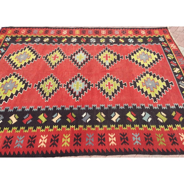 Mid-Century Modern Vintage Turkish Kilim Rug - 89" X 110" For Sale - Image 3 of 10