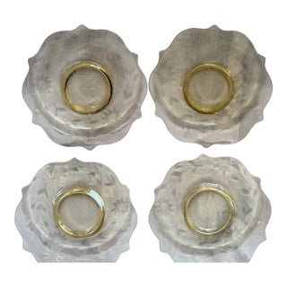 Vintage Attributed to Hazel-Atlas Amber Depression Glass Etched Plates Floral Star Pattern 7 Inch - Set of 4 For Sale