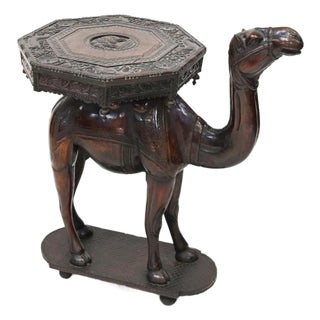 Anglo Indian Carved Camel Side Table in Hardwood, 1920 For Sale