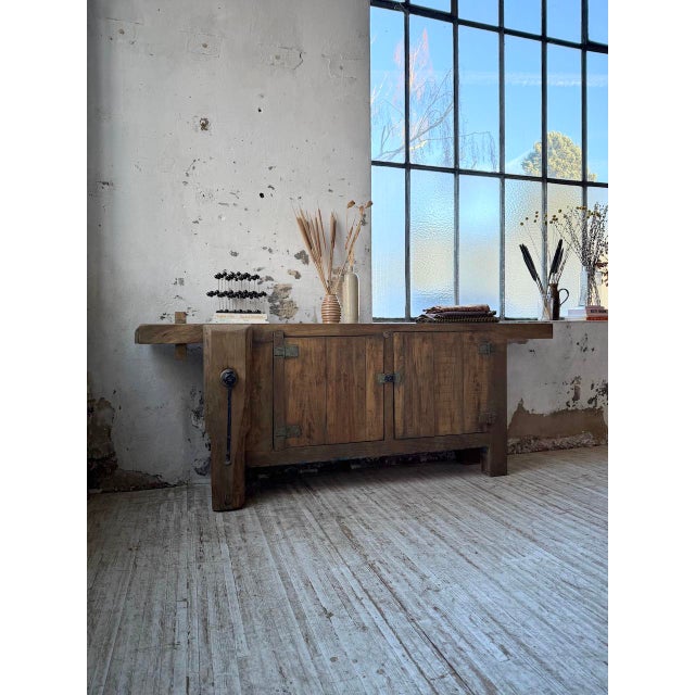 Large Antique Oak Workbench, 1900s For Sale - Image 12 of 18