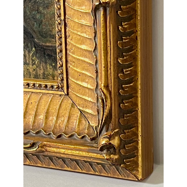 Gold Framed Antique Italian Villa Landscape Oil on Board Painting For Sale - Image 8 of 10