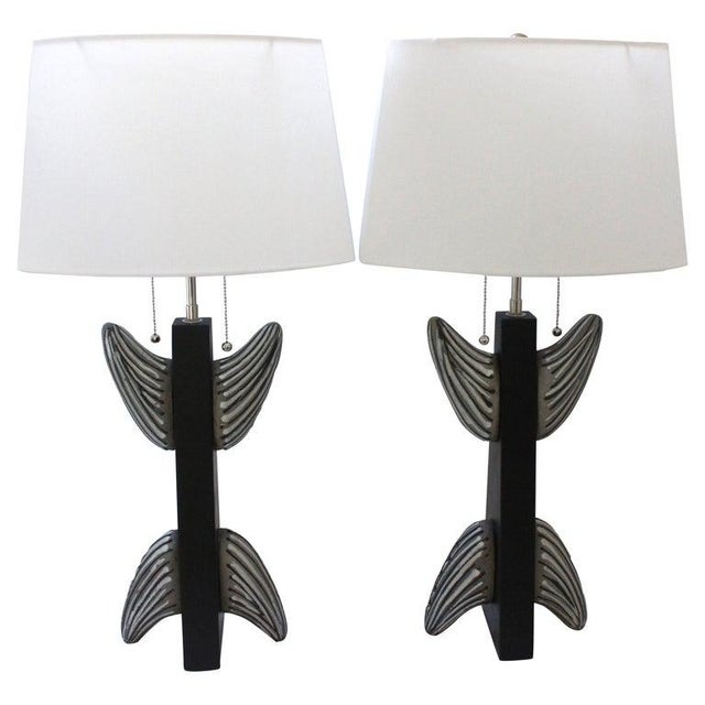 Midcentury Modern Table Lamps French Artisan Made "Totem" With New Custom Linen Shades - a Pair For Sale - Image 13 of 13