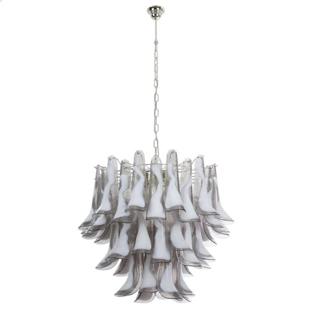 Italian Petal Suspension Lamp with Glass Gray and White Glass, 1990s For Sale - Image 12 of 12