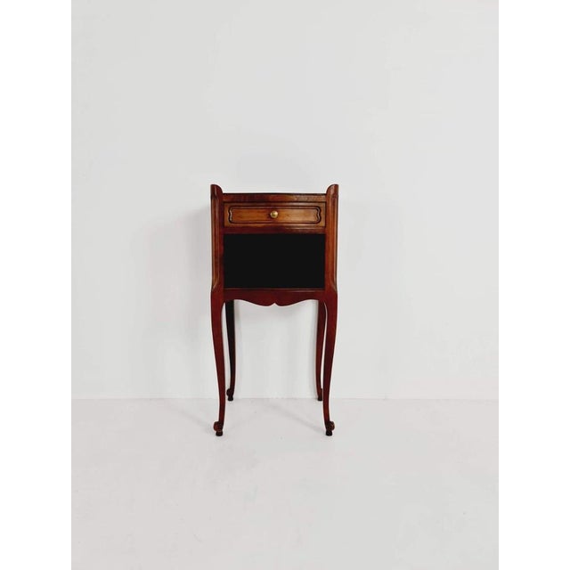 Art Deco French oak bedside table with one drawer and open shelves, armoire, 1960s French oak bedside tables with a single...