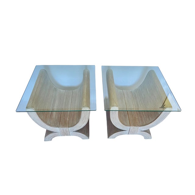1980s Vintage Betty Cobonpue Style Cerused Pencil Reed Emperor Seat Side Tables - A Pair For Sale - Image 5 of 12