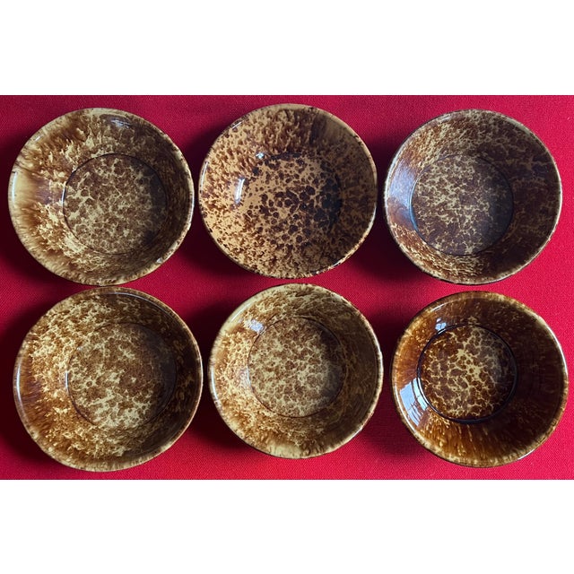 Antique 19th Century Bennington Pottery Brown Treacle Glaze Spongeware Bowls Circa 1860 - Set of 6 For Sale - Image 18 of 18
