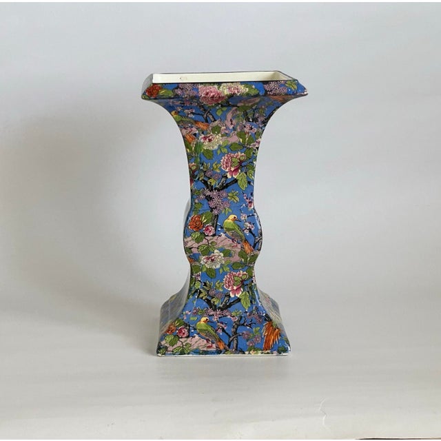 Antique Crown Ducal Ware vase in the highly collectible Blue Chintz pattern, featuring a vivid cobalt-blue ground richly...