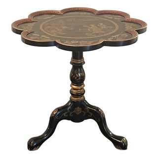 Vintage Hand-Painted Chinoiserie Scalloped Accent Table For Sale
