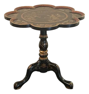 Vintage Hand-Painted Chinoiserie Scalloped Accent Table
