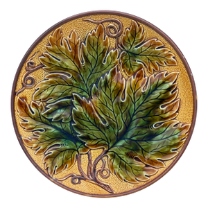Large German Majolica Leaf Plate, Circa 1900