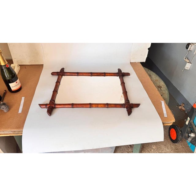 Medium Brown Faux Bamboo Mirror, France, 1940s For Sale - Image 11 of 14