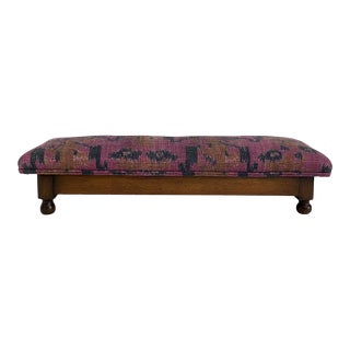 Victorian Oak & Ikat Fender Footstool For Sale