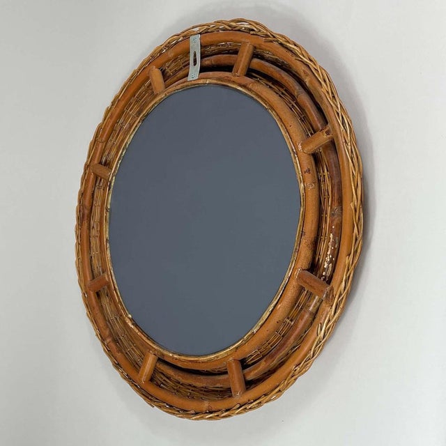 Riviera Style Round Woven Rattan Mirror, France, 1950s For Sale - Image 16 of 18