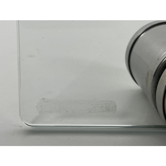 Transparent Design/One glass and chrome fireplace screen with brass legs. For Sale - Image 8 of 11