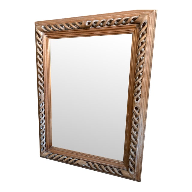 Large Italian Mid Century Braided Twist Wood Mirror For Sale