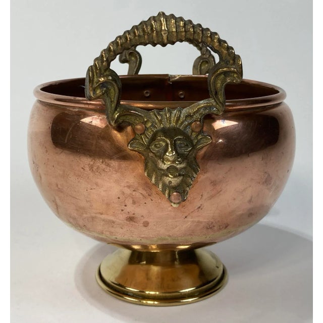 Hollywood Regency Vintage Copper Compote Bowl With Exaggerated Brass Rams Head Handles For Sale - Image 3 of 9