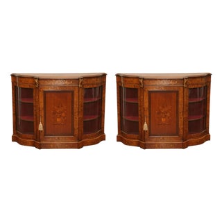 Pair of Rare Antique Walnut English Console Tables or , Cabinets. For Sale