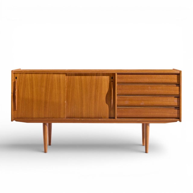 Omann Jun Style Mid Century Danish Teak Credenza This credenza measures: 59 wide x 15.75 deep x 29 inches high Fair...