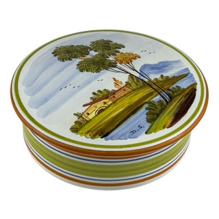 Vintage Hand Painted Round Trinket Box by Manufacture Di Stefano, Italy, 1990s For Sale
