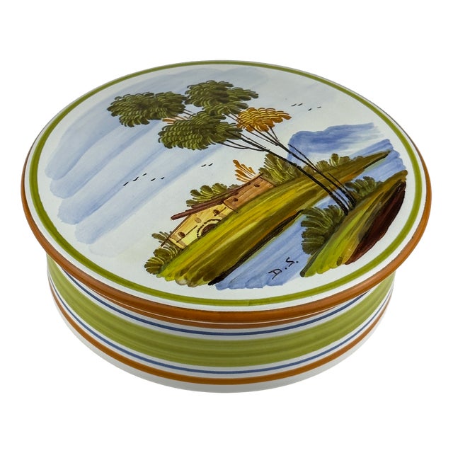 Vintage Hand Painted Round Trinket Box by Manufacture Di Stefano, Italy, 1990s For Sale