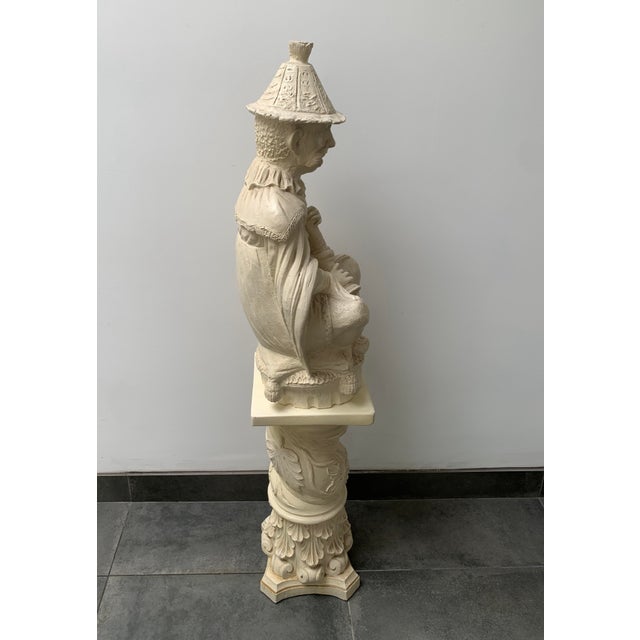 Ceramic Vintage Chinoiserie Statue Musician on Pedestal For Sale - Image 7 of 11