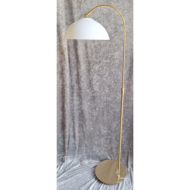 Vintage Adjustable Floor Lamp with Brass Frame and White Plastic Shade by Fischer & Honsel, 2000s For Sale - Image 6 of 8