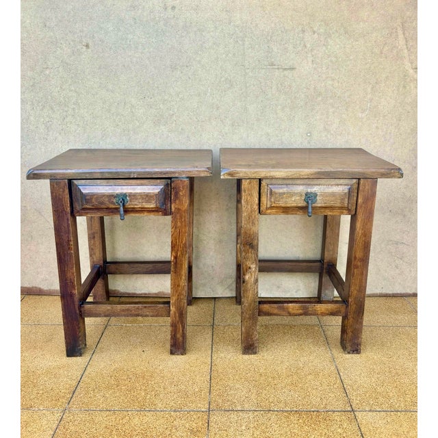 1910s Spanish Chestnut Nightstands with Drawers, 1910, Set of 2 For Sale - Image 5 of 9