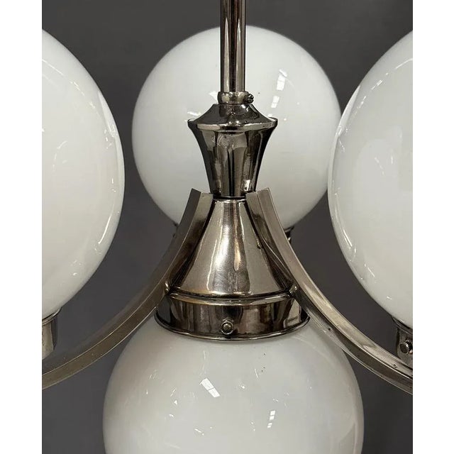 Art Deco Chrome Pendant with Opaline Glass, 1930s For Sale - Image 3 of 5