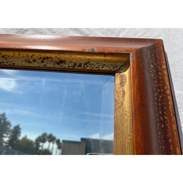 Wood Italian Walnut Wood & Gold Distressed Floor Mirror For Sale - Image 7 of 13