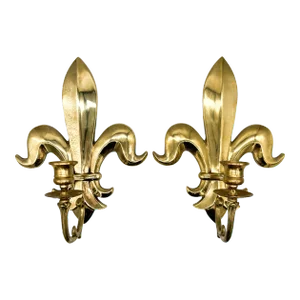 20th C. Hollywood Regency Brass Fleur-De-Lis Wall Sconces – A Pair – French Glam / Ornate
