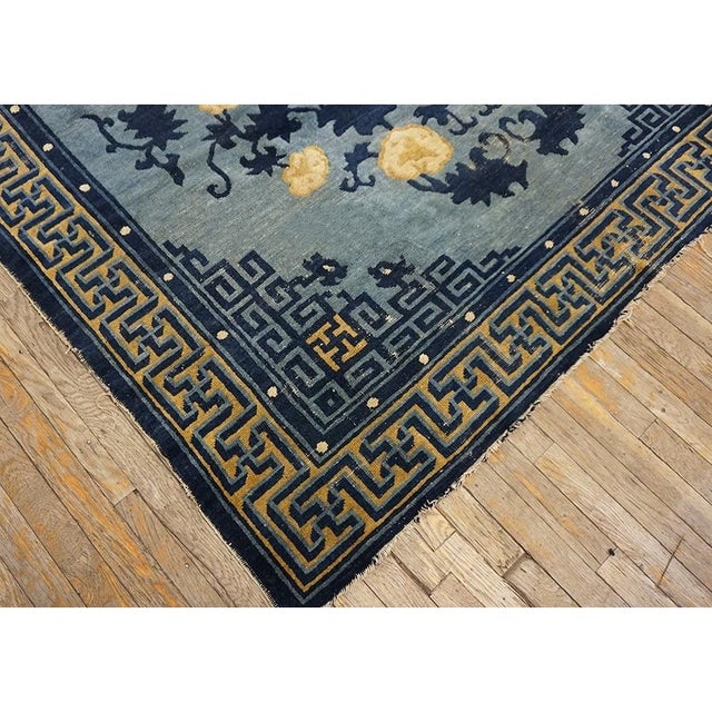 Antique 1880s Blue Classic Greek Key Chinese Peking Knotted Wool Small Rug For Sale In New York - Image 6 of 9