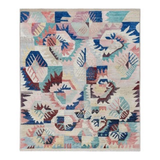 Modern Multicolor Hand Knotted Wool Rug For Sale