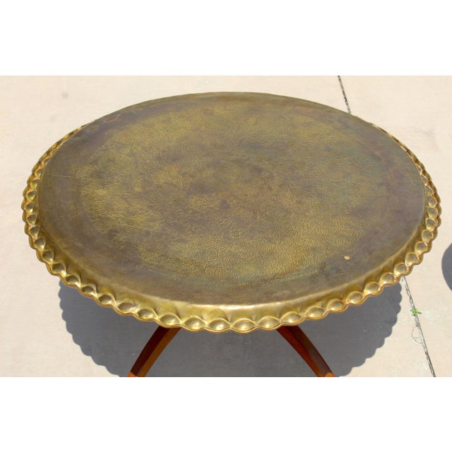 Vintage Moroccan Hand-Engraved Brass Tray Coffee & Side Table Set, 1960s For Sale - Image 12 of 18