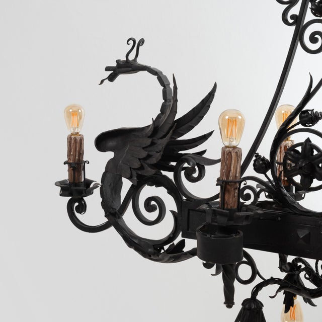 1920s Chandelier in Black Wrought Iron by Carlo Rizzarda, 1920s For Sale - Image 5 of 6