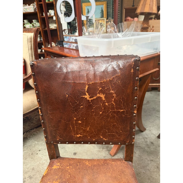 Set of 4 19th-Century English Cromwellian Leather & Oak Dining Chairs For Sale - Image 12 of 18