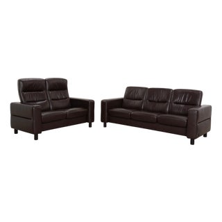 Wave Leather Three-Seater in Brown Espresso from Stressless, Set of 2 For Sale