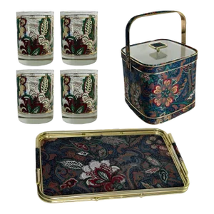 1960s Culver Barware Set With Floral Tumbler Glasses, Ice Bucket and Tray – Set of 6