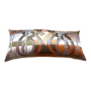 Hermes Della Cavalleria Vintage Silk Scarf Lumbar Pillow For Sale