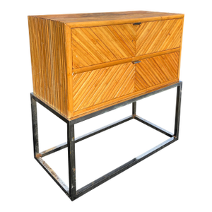 Milo Baughman Style Rattan Bamboo Cabinet on Chrome Base in Mid Century Modern Style