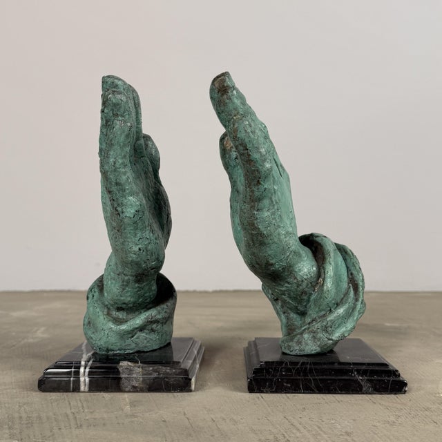 Pair of Hands Sculptures on Marble Bases – Hand Cast Bronze, 10” H For Sale In Dallas - Image 6 of 6