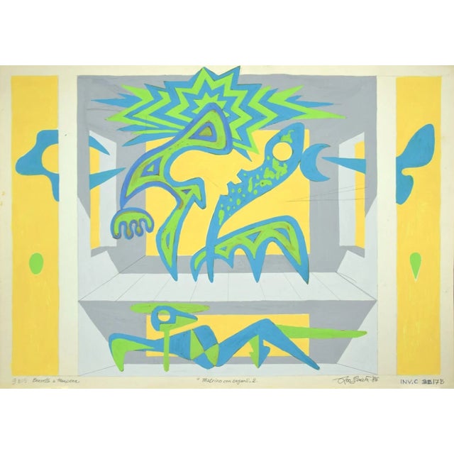 Theatre with signals 2 is an original sketch in tempera by Leo Guida (1986). The artwork is in good conditions. Image...