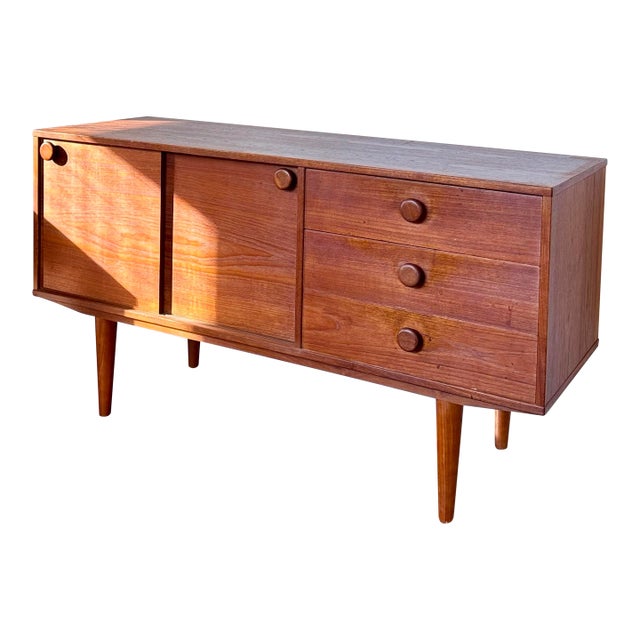 1960s Mid Century Modern Teak Sideboard With Round Pulls For Sale