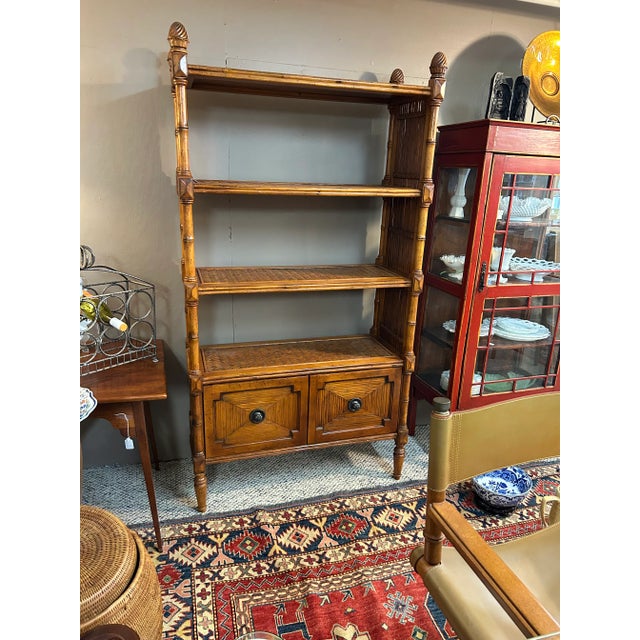 Vintage Tommy Bahama Rattan Bamboo & Wood Bookcase For Sale - Image 10 of 12