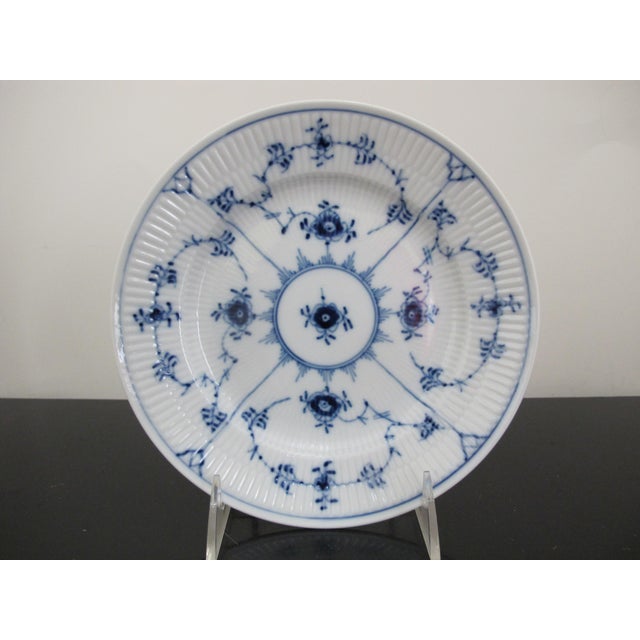 Ceramic Royal Copenhagen Denmark Plain Blue Fluted 7 5/8" Salad Plate 179 Pair For Sale - Image 7 of 7