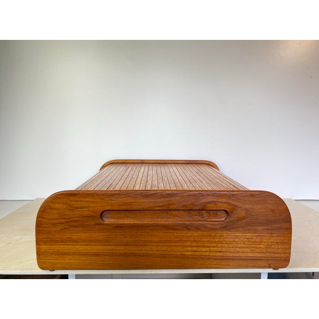Mid-Century Modern Vintage Teak Tambour Roll-Top Storage Box, Danish Modern Style For Sale - Image 3 of 12