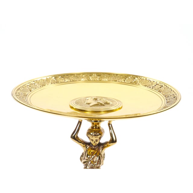 French 20th Century Classical Brass Maiden Figural Centerpiece With Relief Medal For Sale In New York - Image 6 of 11