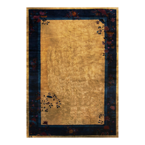 Distinguished Gold Background With Cute Allover-Floral Antique Chinese Art Deco Rug